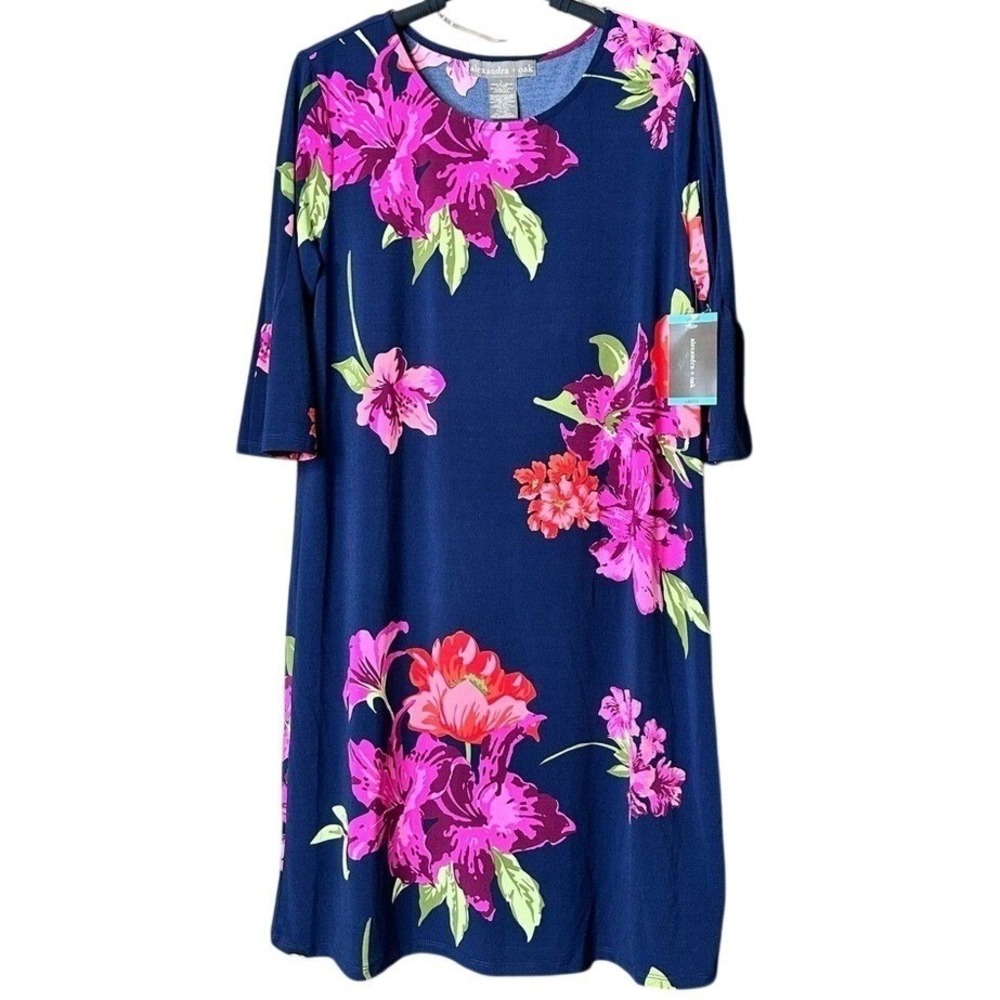NWT Bohemian Floral Midi Dress Women's Large Tunic Sleeve Casual Festival Hippie